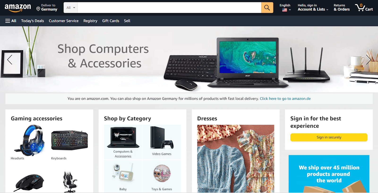 Um exemplo do site adaptativo da Amazon