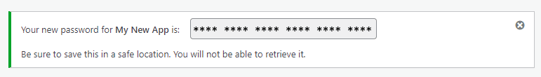 Il campo coi caratteri mascherati in cui è stata inserita la nuova password generata dal plugin Application Passwords.