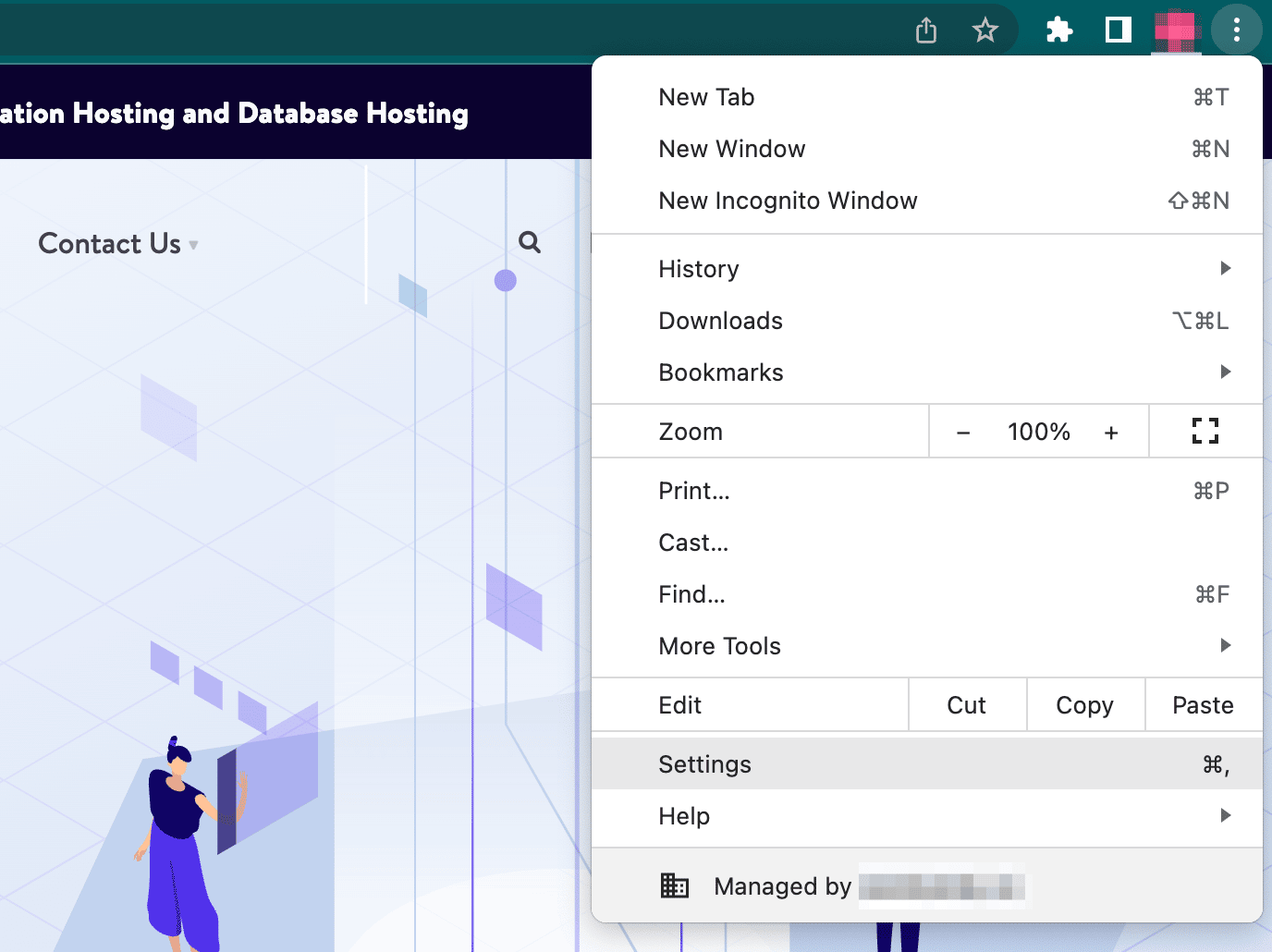 Opening Chrome settings