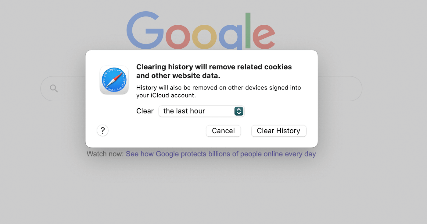 Choose a timeframe to remove cached data in Safari
