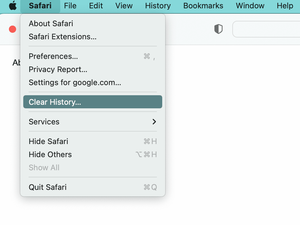Haz clic en la pestaña de Safari para borrar el historial de Safari