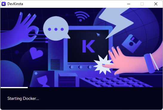 DevKinsta's starting Docker screen.