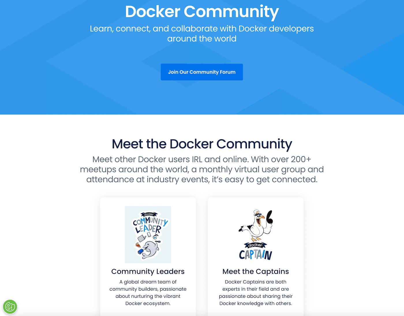 Die Homepage der Docker Community