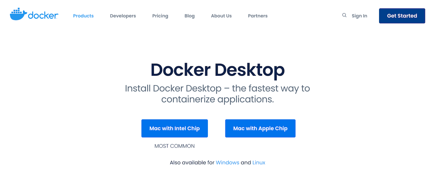 Pagina web da cui scaricare Docker Desktop