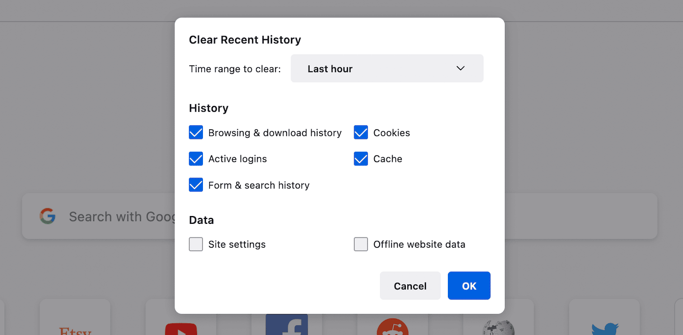 Vergeet niet om de Cache optie in Firefox te selecteren