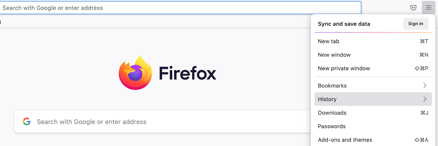 Histórico do Firefox