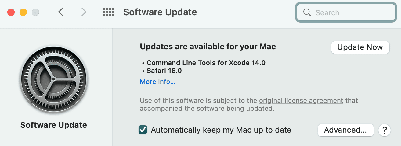 Atualização de software no Mac.