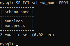 Schermata del comando di MySQL's 