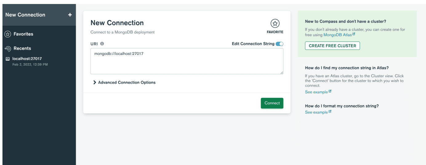 MongoDBの新規接続ウィンドウ（画像参照元