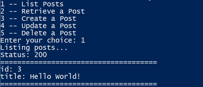 La aplicación Python muestra la lista de publicaciones originales.