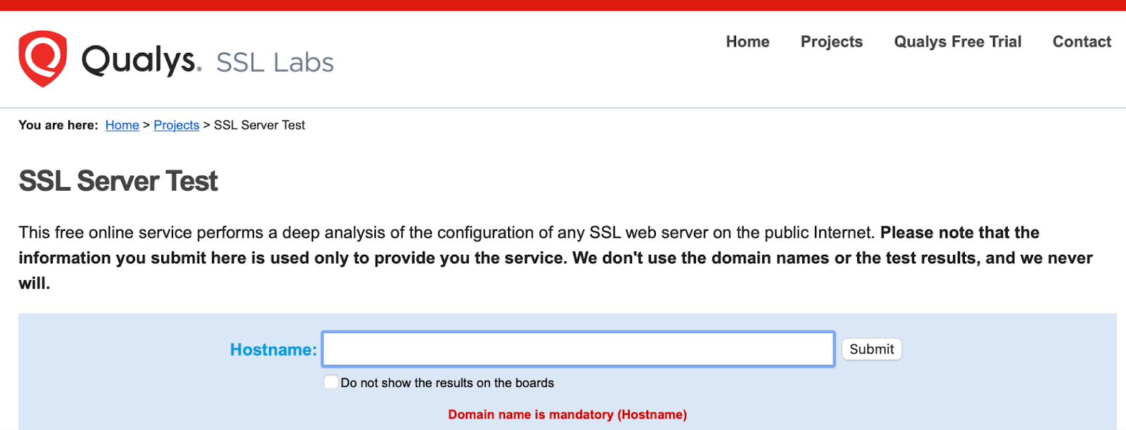 Homepage del sito di Qualys SSL Labs