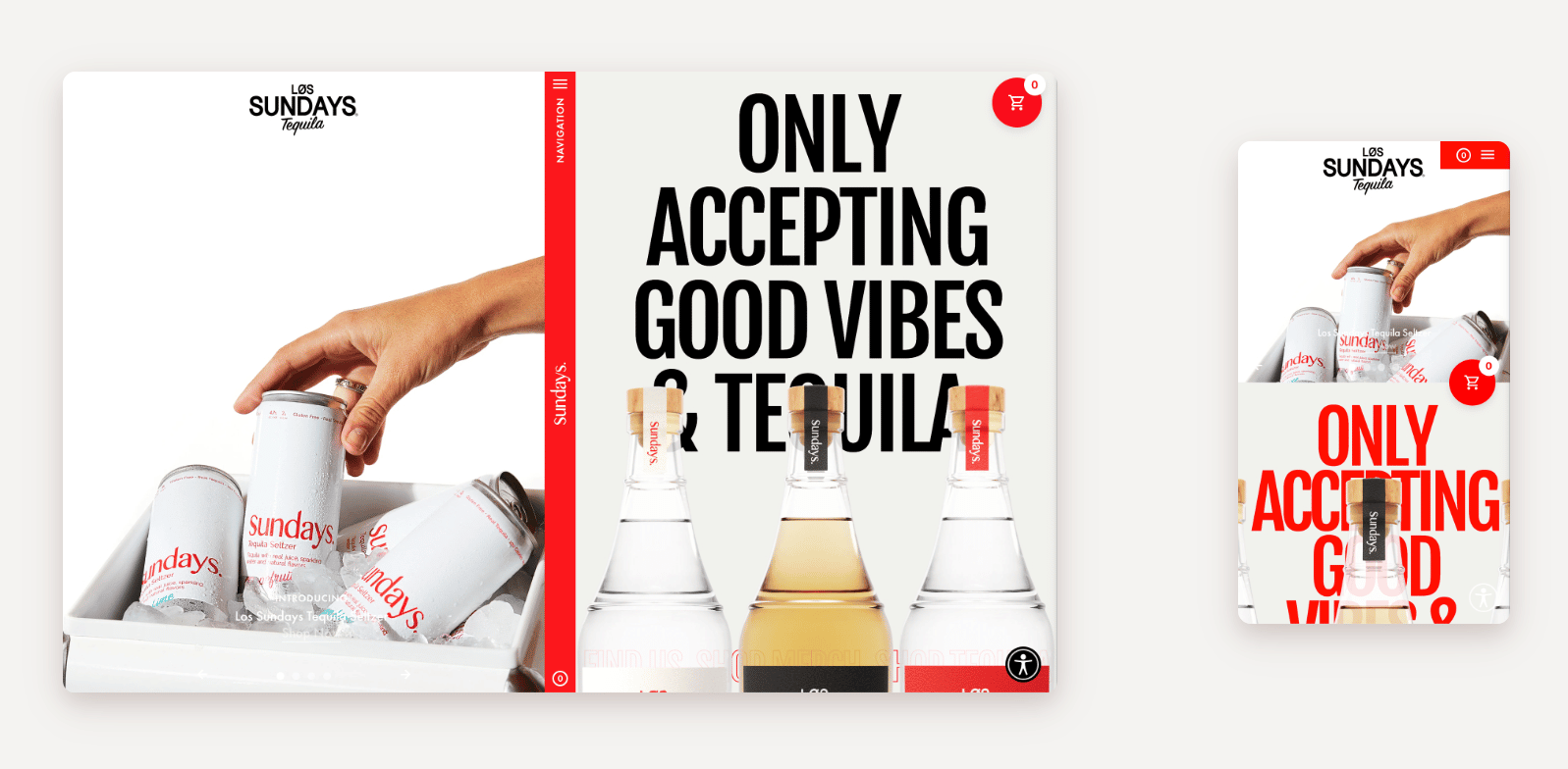 Un esempio di responsive design di Los Sundays, un brand di tequila dal motto "Only accepting good vibes & tequila"