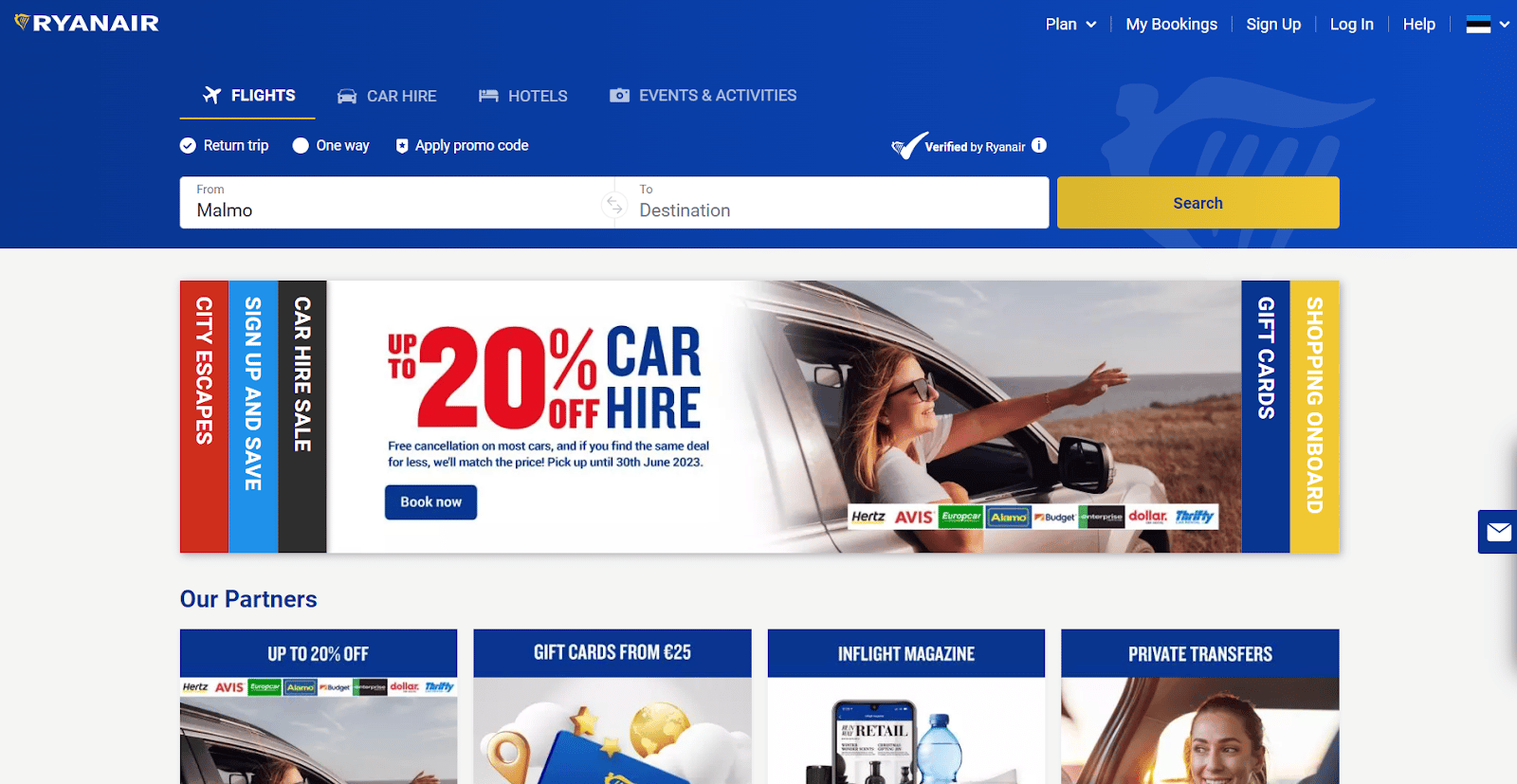 Site adaptativo da Ryanair