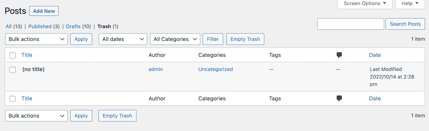 Rechercher les articles supprimés