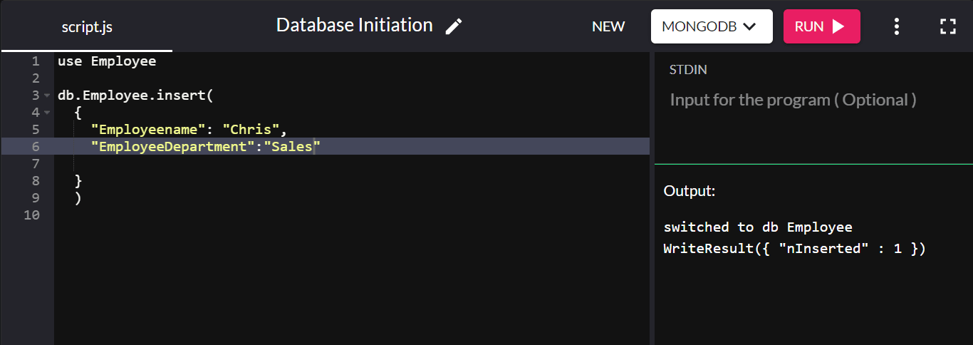 MongoDBでのデータの挿入に成功