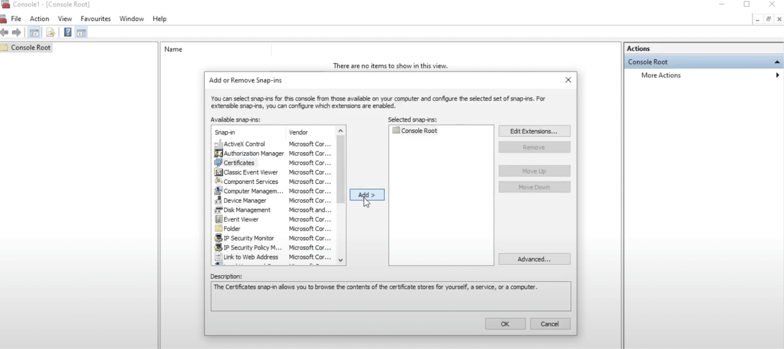 Adding an SSL certificate to the trusted store in Windows