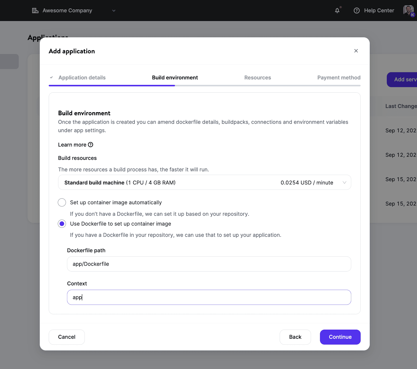 Lägg till en applikation i MyKinsta.