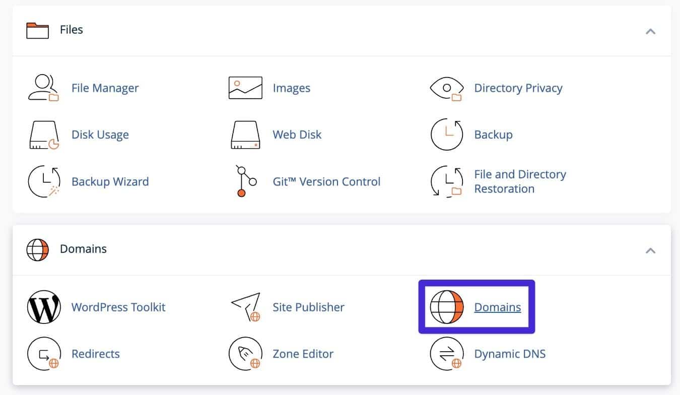 Dónde añadir un subdominio en cPanel 107 o superior.