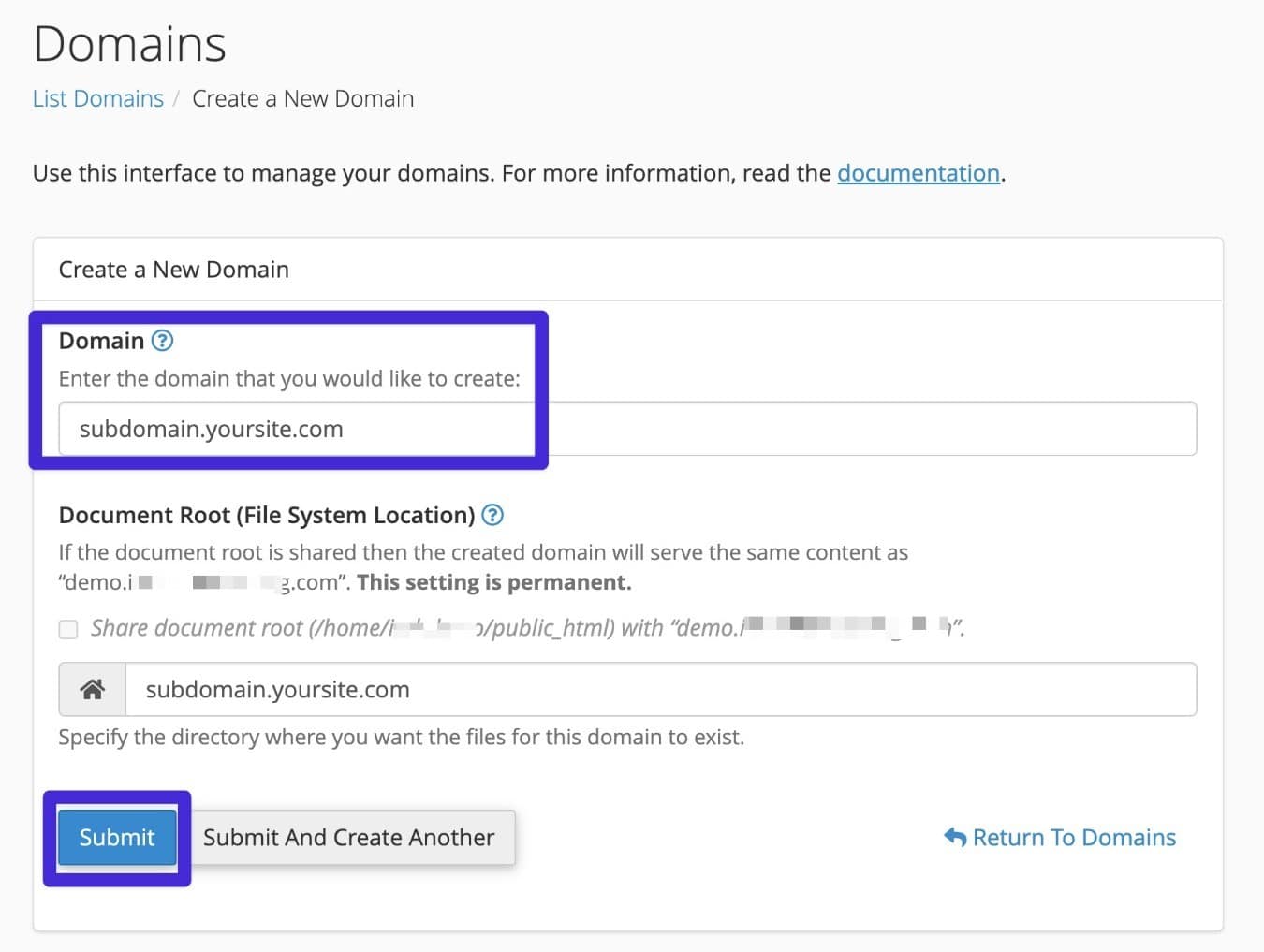 Add your subdomain like any other domain name.