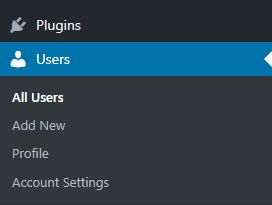 Expanded Users WordPress menu.