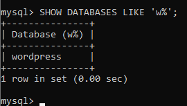Det filtrerede databasesvar ved brug af 'w%'.