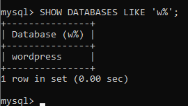 A resposta filtrada do banco de dados ao usar 'w%'.