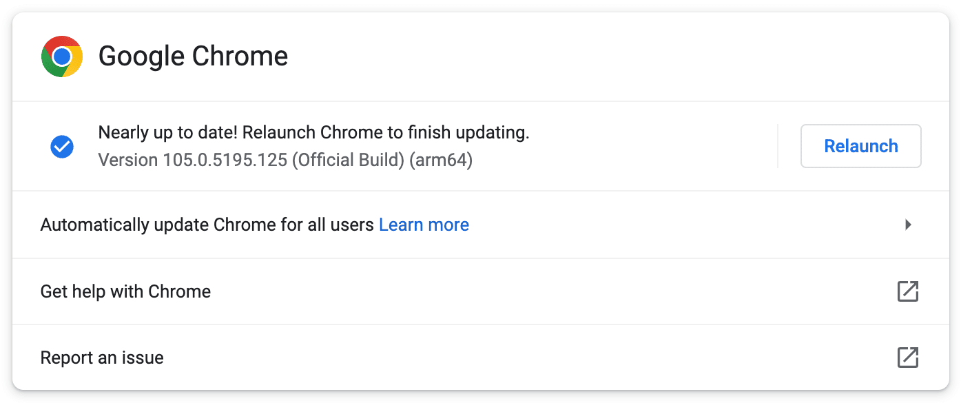 Atualização do Google Chrome.