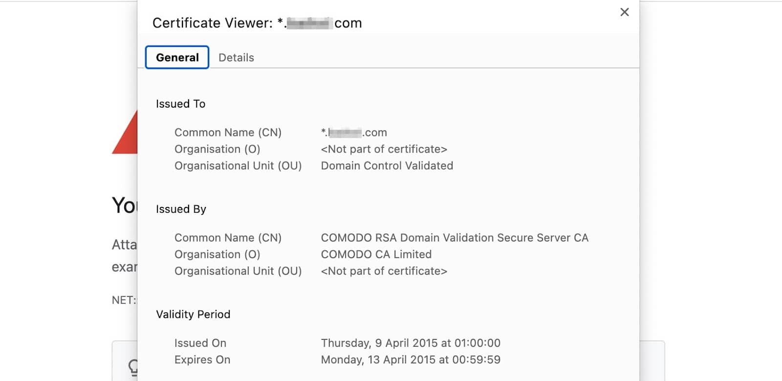 Schermata di Chrome con i dettagli del certificato SSL