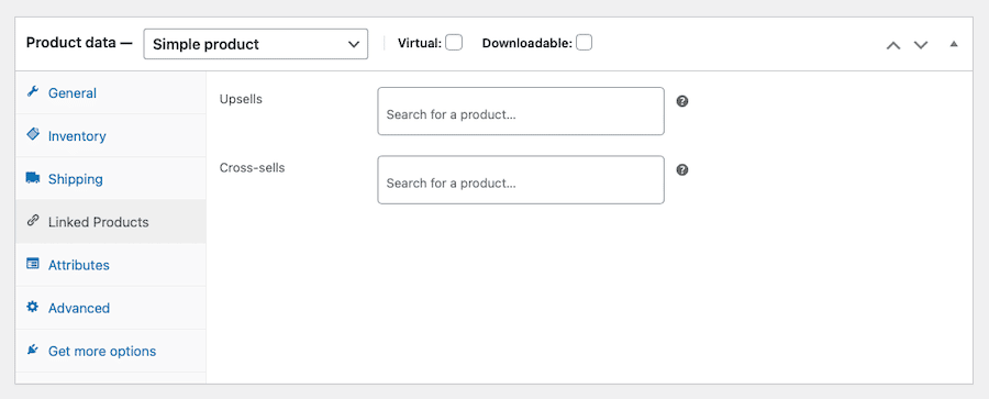 Sélectionnez les ventes incitatives ou croisées que vous souhaitez mettre en place dans la section Produits liés.