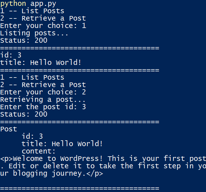 TPythonアプリを使って、投稿一覧、ユーザーが選択した1つの投稿を表示する