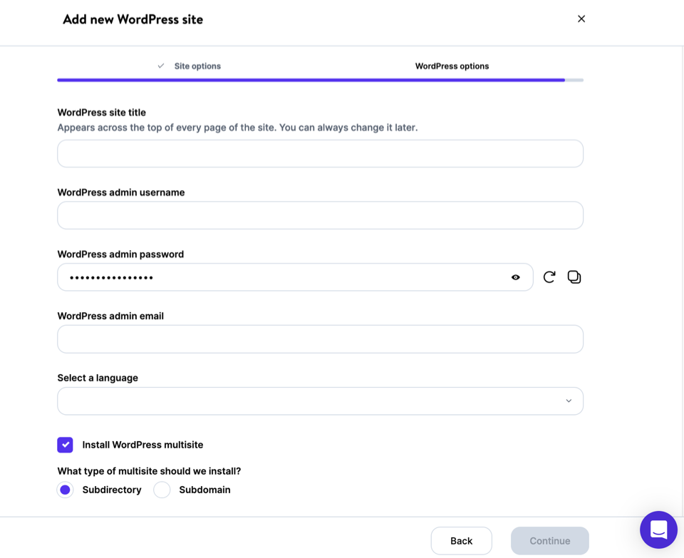 Adicionando um site com multisite ativado.