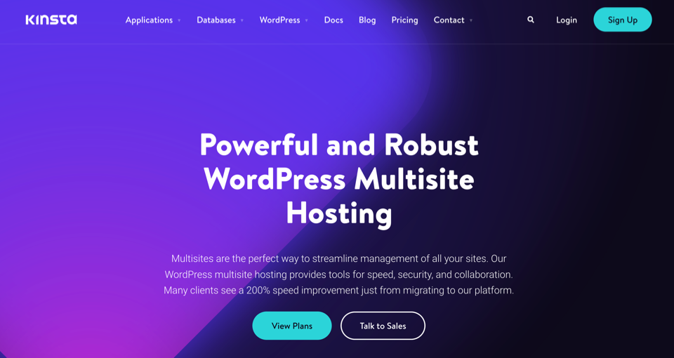 Kinsta multisite hosting landing page.