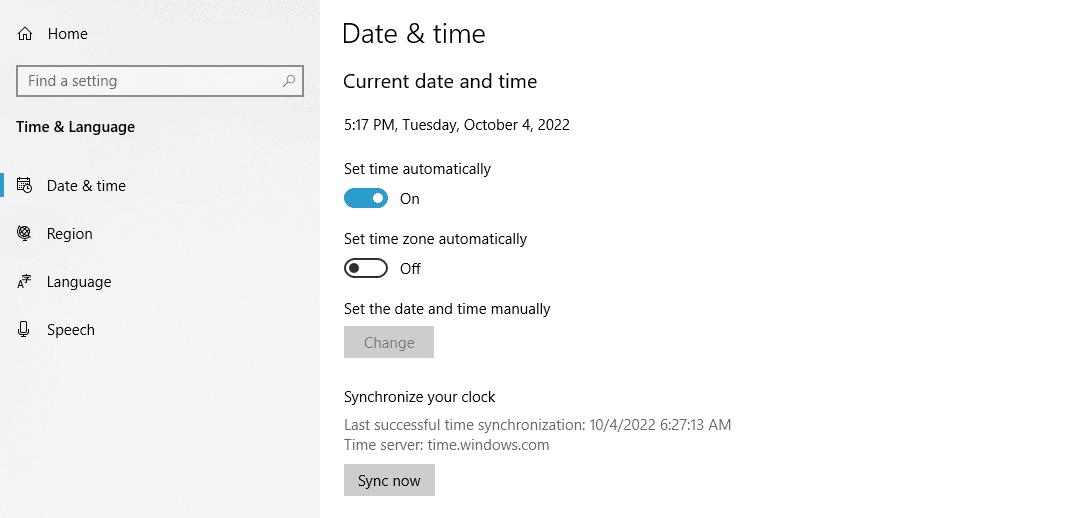 Desactivar la configuración automática de la fecha y la hora en Windows
