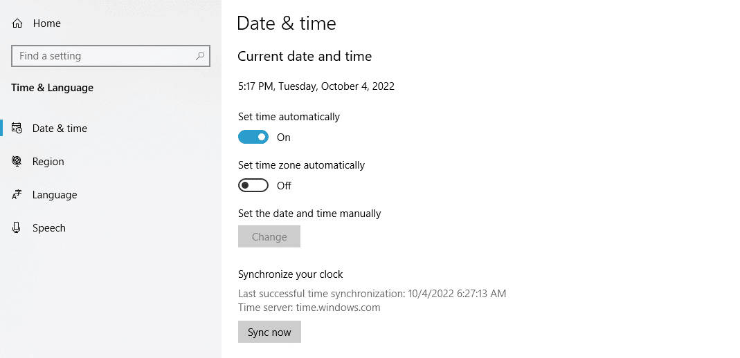 Desativar configurações automáticas de data e hora no Windows