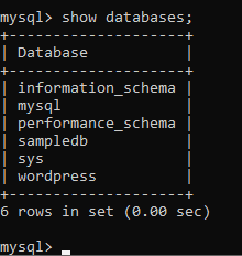 En liste over de databaser, der findes i lageret.