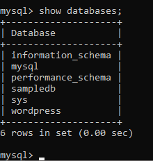 Uma lista de bancos de dados em armazenamento.