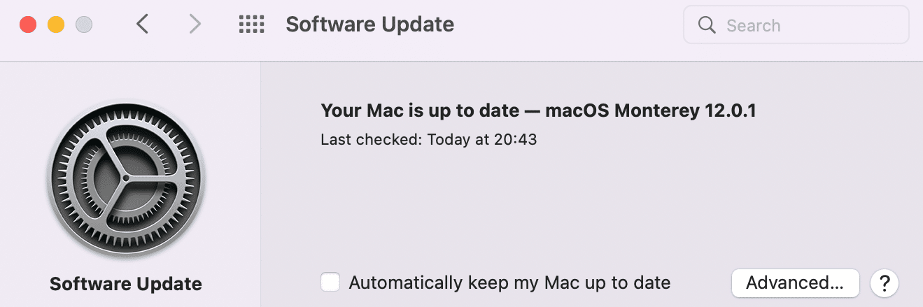 Schermata delle impostazioni Aggiornamento Software sul Mac