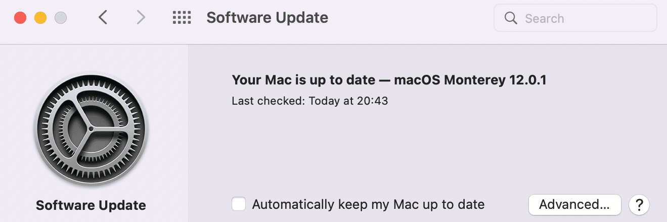 Verificação de atualização do sistema no Mac.