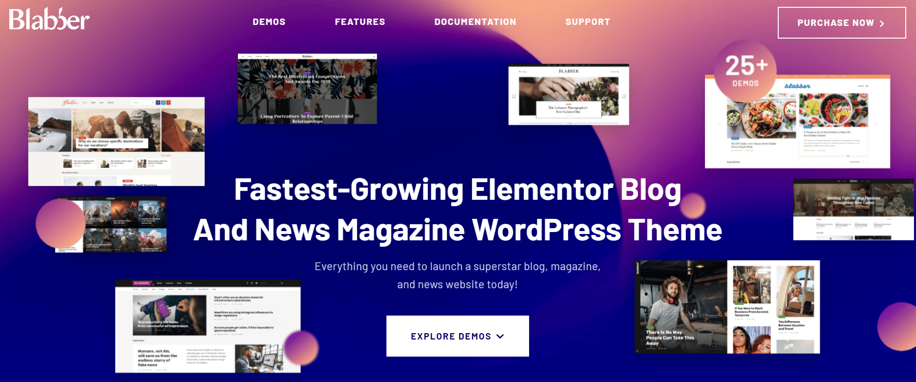 Skærmbillede af webstedet for Blabber WordPress-temaet for affiliate selskaber.