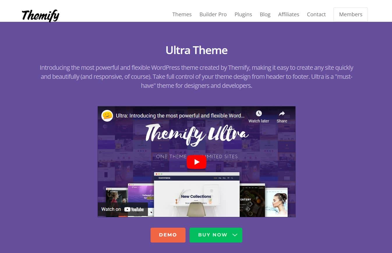 Screenshot of the website for Ultra, a WordPress theme useful to affiliate marketers.