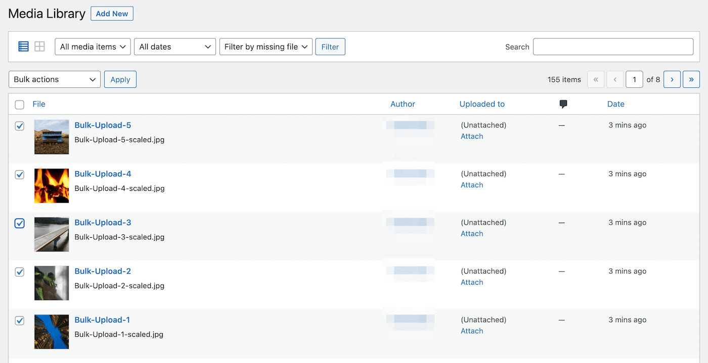 Du vil være i stand til at se alle FTP-importerede filer i mediebiblioteket