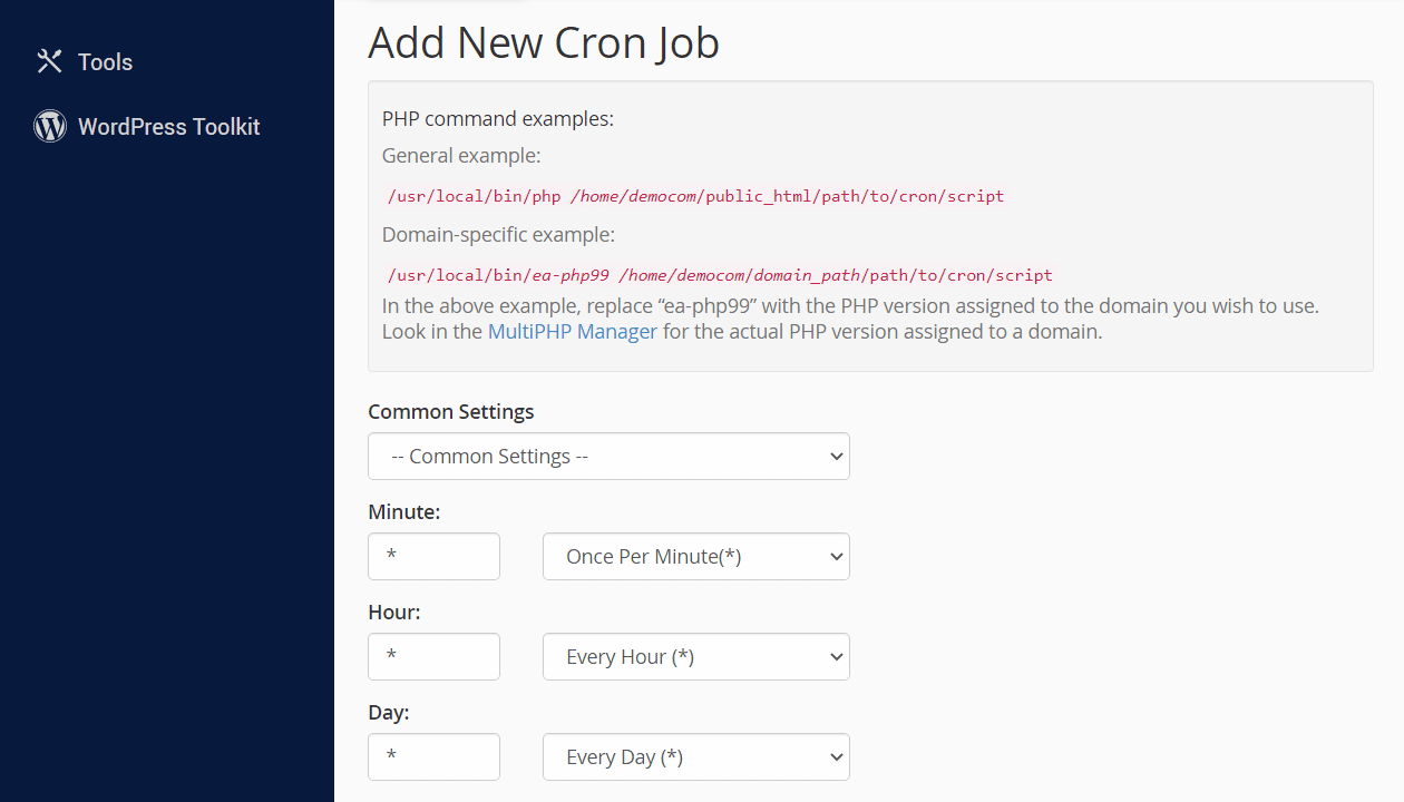 Schermata del Cron Job da cui configurare la frequenza della richiesta