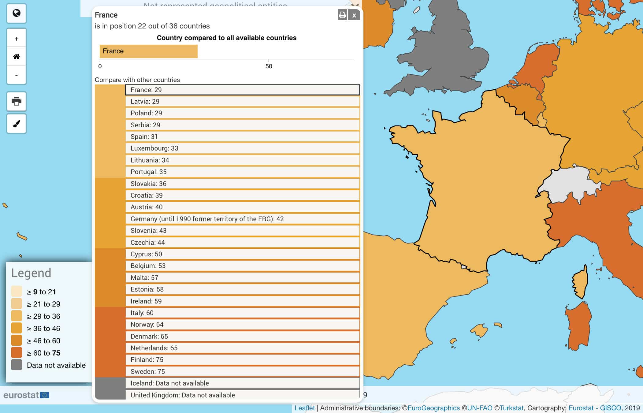 Användning av molntjänster i Frankrike år 2021 (Bildkälla: Eurostat)