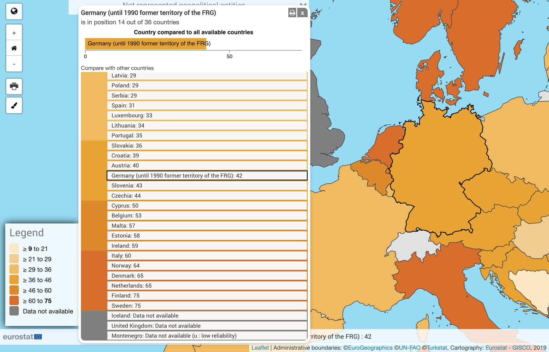 2021年のドイツにおけるクラウドコンピューティングの導入状況（画像出典: Eurostat）