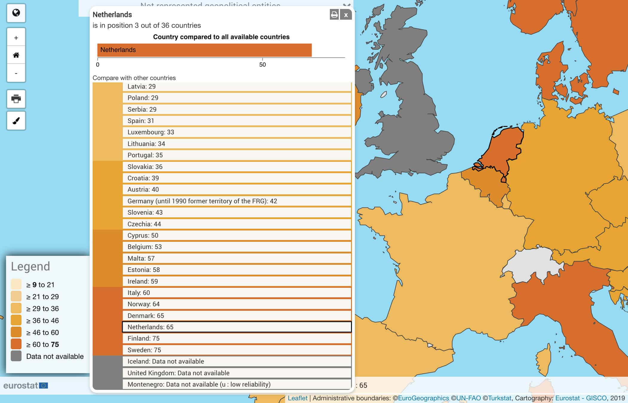 2021年におけるオランダのクラウドコンピューティングサービス導入状況（画像出典: Eurostat）