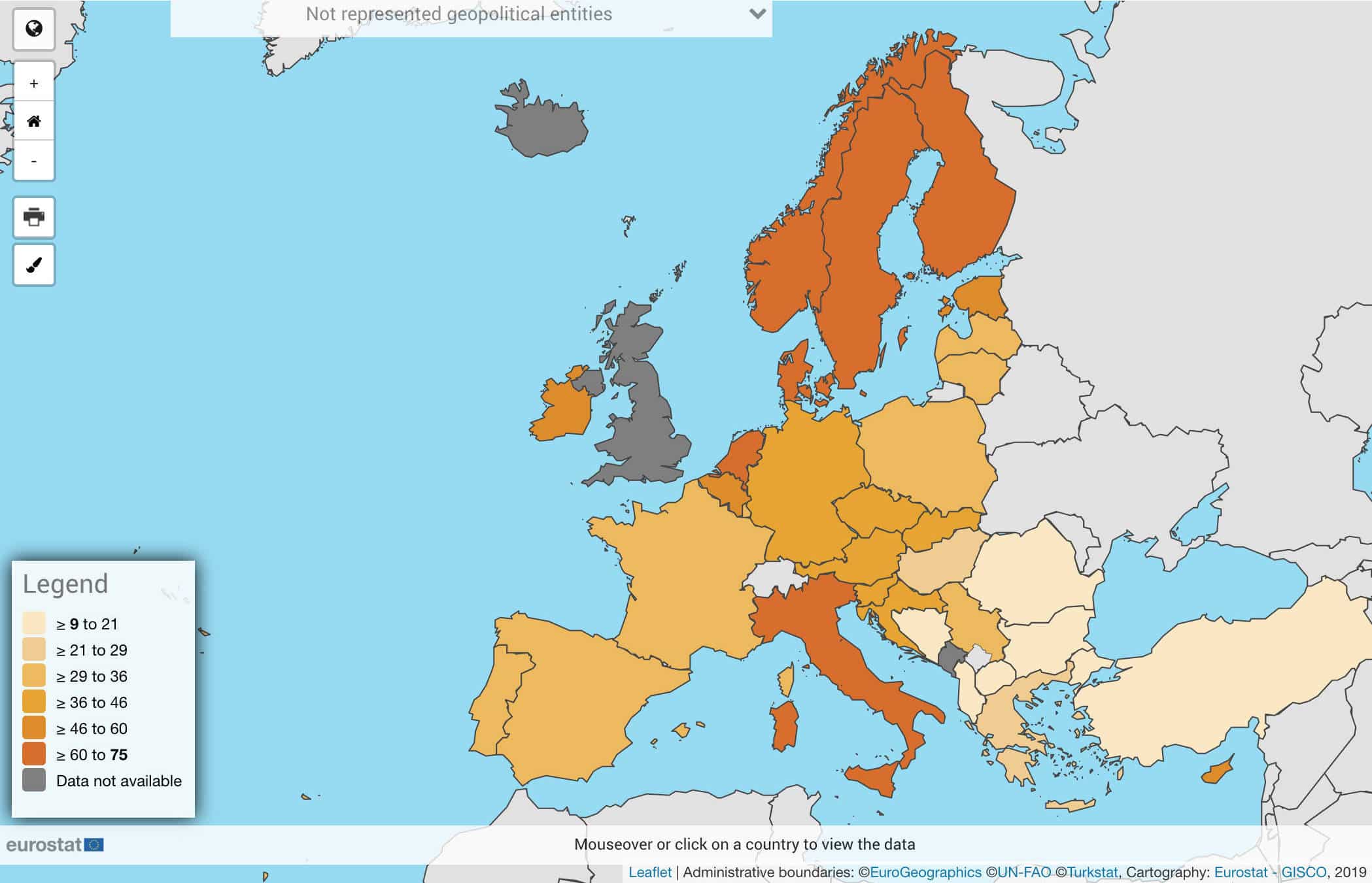 国別に見る2021年のクラウド技術導入状況（画像出典: Eurostat）