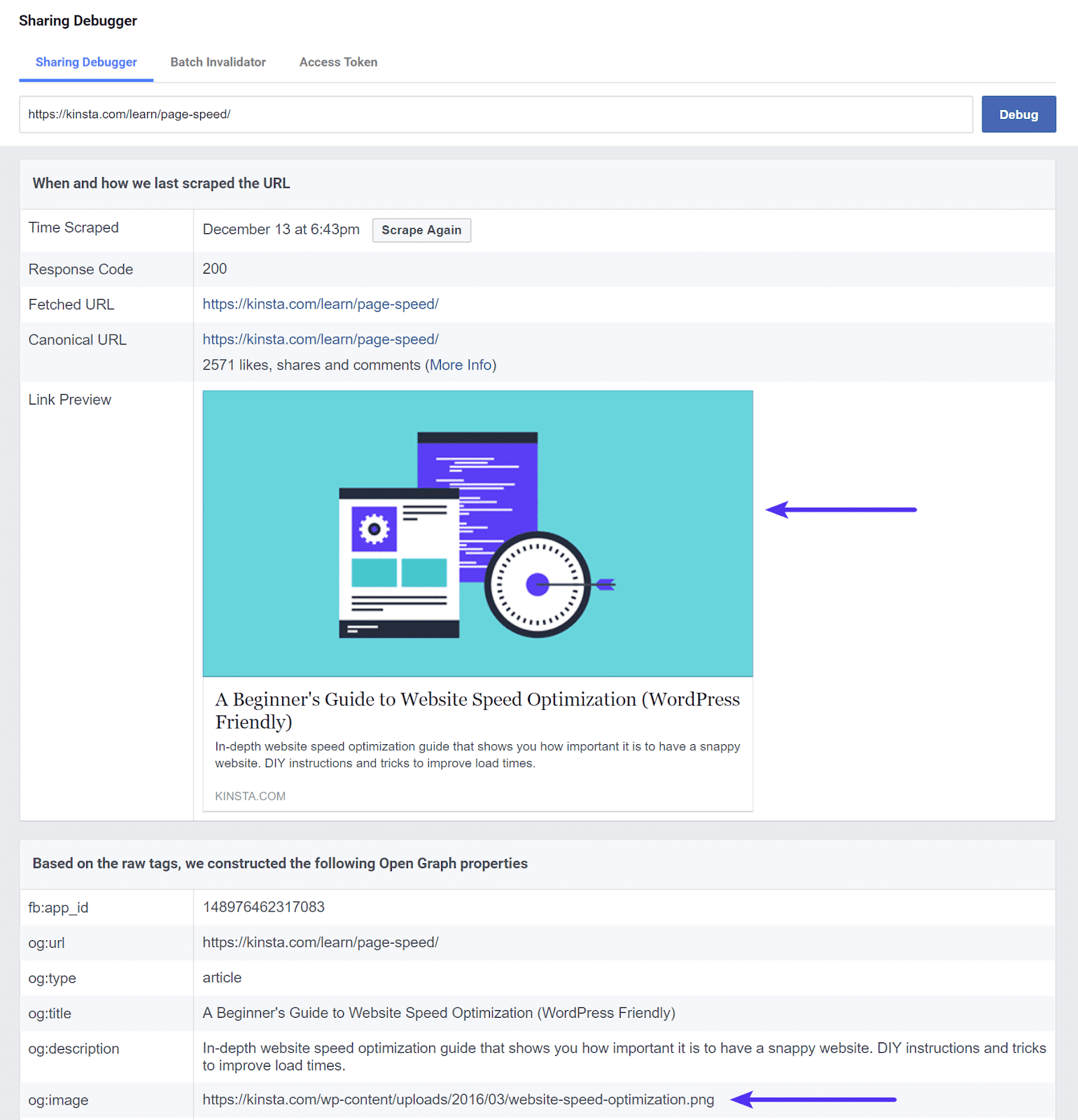 Old image and URL showing in Sharing Debugger