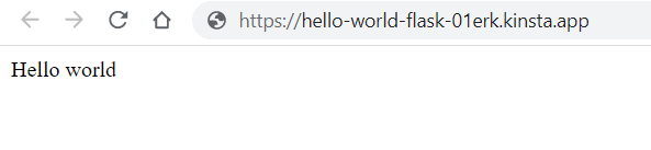 Página do Flask Hello World após a instalação bem-sucedida.