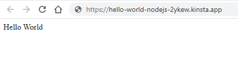 Node.js Hello World-siden efter en vellykket installation.