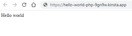 Pagina PHP Hello World dopo l'installazione.